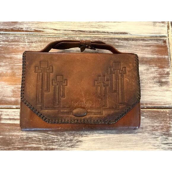 Bosco Built Vintage 1920's Leather Top Handle Purse Handbag Art Deco Design - Picture 1 of 8